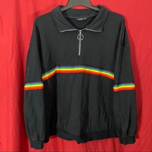 SHEIN Curve Rainbow Striped Long Sleeve Black Sweater Top